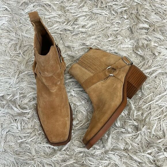 NWOB Sam Edelman Bellamie Suede Harness Western Ankle Boots in Camel Suede Sz 8 - Picture 4 of 11